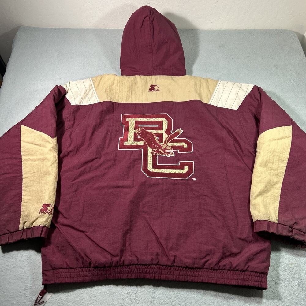 Starter Boston College Qtr Zip Hooded Jacket XL Gold Eagle 2000s VTG On Field